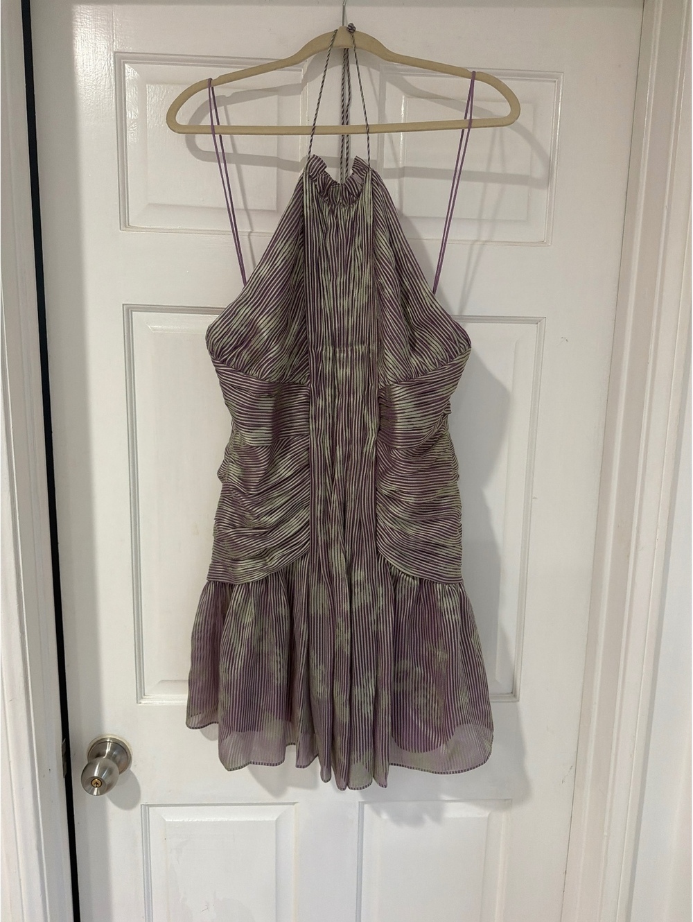 Alexis NWT Purple and Green Striped Halter Dress